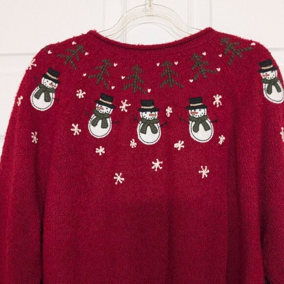 Croft & Barrow Snowman Sweater Womens Size XL Red Silk Wool Blend Full Zip - Picture 8 of 12